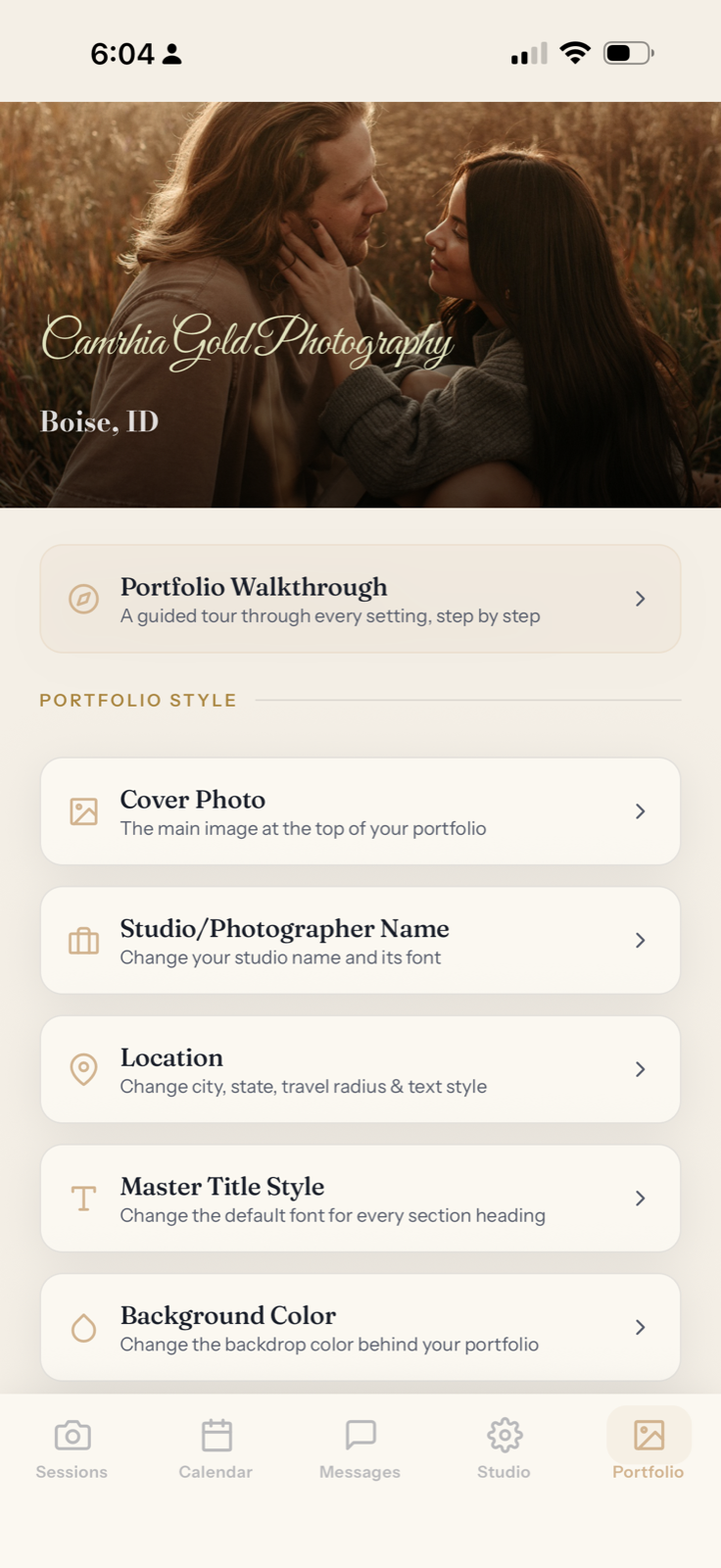 Customizing a portfolio in the Camrhia app
